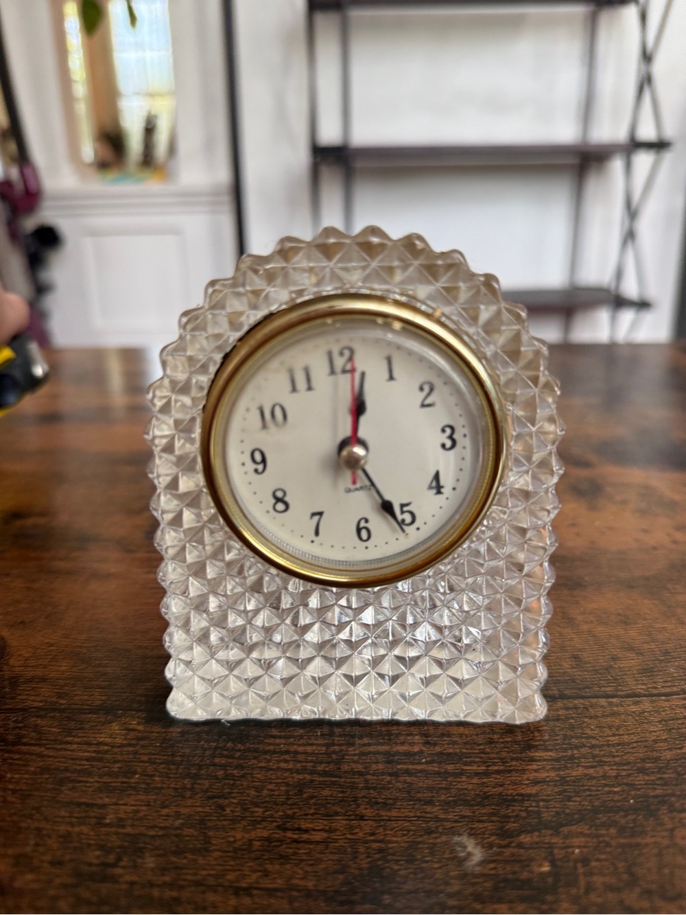 Crystal Table Clock with Gold Trim - Clear vintage